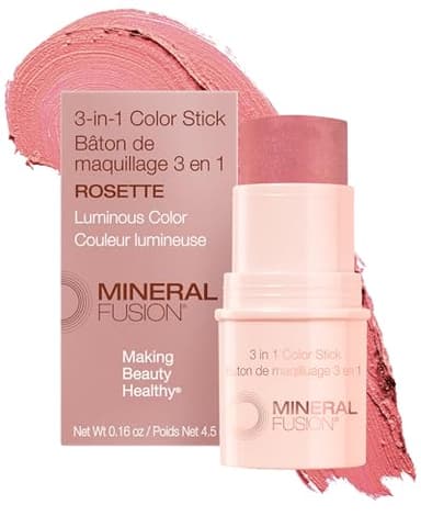 Mineral Fusion 3-in-1 Color Stick - Hydrating Cream Blush Tint for Cheek, Lip and Eye - Natural Multi Use Makeup (Rosette)