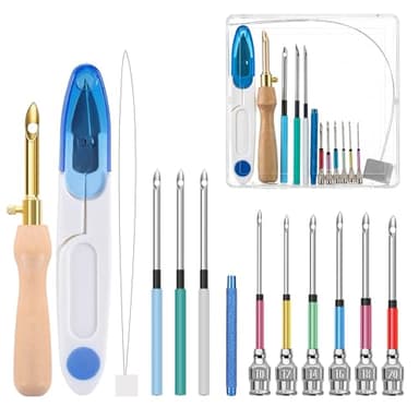 14 Pcs Punch Needle Kit with Storage Box, Adjustable Punch Needle Tool Includes Wooden Handle Embroidery Pen Set Big Eye Needles Punch Needle Ideal for Decoration and Gifts
