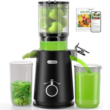 ECOSELF Juicer Machines Easy to Clean, with Wide Mouth & Large Feed Chute, Cold Press Juicer For Whole Fruits & Vegetables, Slow Masticating Self Feeding for Juice Extractor Machine, High Juice Yield