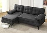 Siiejia Convertible Sectional Couch Sofa, 82" Snowflake Velvet L Shaped Couch with Reversible Chaise, 3-Seat Comfy Couch Sofa Set for Living Room Small Space Apartment, Dark Grey