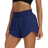SAFWAK Women's High Waist Athletic Shorts Quick Dry Sporty Workout Running Shorts for Women with Zipper Pocket Navy Blue, S