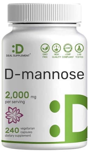 DEAL SUPPLEMENT D Mannose 500mg Capsules (2,000mg Per Serving), 240 Veggie Pills – Fast Acting Water-Soluble Form – Extra Strength Urinary Tract (UTI) Health Support – Non-GMO, Vegan Friendly