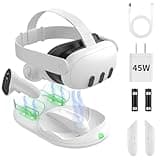 TiMOVO Charging Dock for Meta Quest 3, Quest 3 Charging Dock with 45w Power Adapter, Magnetic Fast Oculus Quest 3 Charging Station for Headset & Controllers with LED Light & 2 Ni-MH Batteries, White