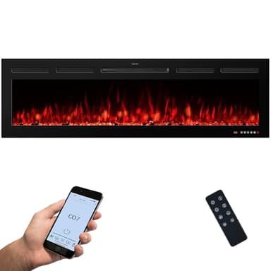 VINEMOUNT 65" Smart Electric Fireplaces Inserts, Remote & Touch Screen & APP Control, Recessed & Wall-Mounted Fireplace Heater
