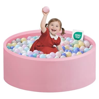 Zedachica Ball Pit for Toddlers 35.43''x11.81 Baby Ball Pits Soft Memory Foam Ball Pit Round Kids Ball Pit Indoor Game Kids Play Ball Pool Ideal Gift for Girls and Boys (Pink, NO Balls)