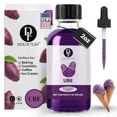 Dolce Flav Purple Ube Extract – 2 Ounce Water-Soluble Kosher, Sugar-Free, Concentrated Sweet Ube Flavoring for Baking, Ice Cream & Pastries, Includes Measured Dropper