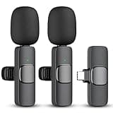 Kdewere 2 Pack Wireless Lavalier Microphone for iPhone 15/Android/Computer, Lapel Mics Plug-Play 2.4G Low Delay Built-in Noise Reduction Chip Time for Video Recording Interview Tiktok YouTube - USB C