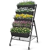 Suyncll Vertical Raised Garden Bed Planter Box,5 Tiers Vertical Garden Planter with Drainage System&4 Hooks for Herb Vegetables Flowers (Black with Storage Shelf & Wheels)
