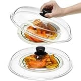 Qinyoung 2 Pcs Glass Microwave Cover Microwave Tall Glass Plate Splatter Cover for Food Plate Splatter Guard Lid with Easy Grip Handle Knob Dish Cover Dishwasher Safe(11 Inch)