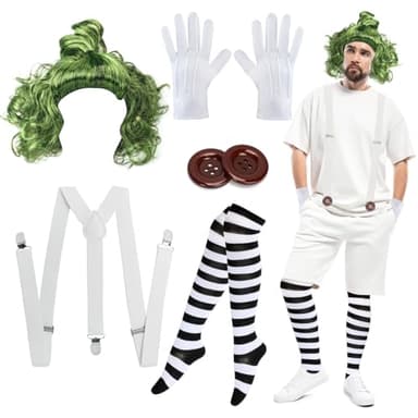 Yewong 6 Pieces Adult Halloween Green Wig Costume Accessories Set Book Week Movie Character Costumes for Women Men