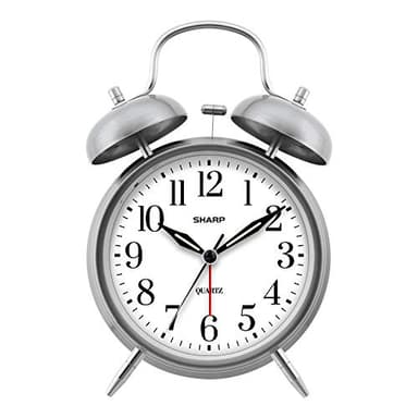 Sharp Twin Bell Alarm Clock - Loud Alarm - Great for Heavy Sleepers - Battery Operated Quartz Analog … (Brushed Silver)