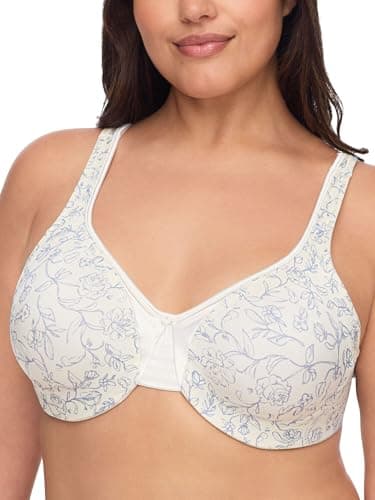 Warner's Women's Signature Support Cushioned Underwire for Comfort Underwire Unlined Full-Coverage Bra 35002a, Ivory Mist Ink Floral, 38D
