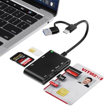 7 in 2 USB C/A SIM Card Adapter for iPhone,Smart Card Reader for Military CAC Military Card Reader,SD/TF/SIM/PIV/M2/IC/ID/MS Pro Duo Memory Card Reader for iPhone,iPad,Windows,Mac,Linux