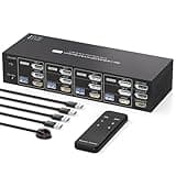 PVBCTCSID 8K 2 Displayport HDMI KVM Switch 4 Computers 3 Monitors 4K144Hz for 4 PC Sharing Triple Monitor and 4 USB 3.0 Port with Remote Control Support Extended Copy Mode（Not Supporting EDID）