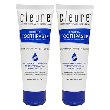 Cleure Original No Fluoride Toothpaste - SLS Free, Mint Free - with Xylitol for Fresh Breath & Helps Whiten - for Kids & Adults - Flavor Free (4oz Tube, Pack of 2)