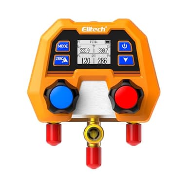 Elitech Digital Manifold Gauge for HVAC, Refrigeration & AC Systems - Supports R410A/R454B/R32/R134 etc. Refrigerants, Pressure & Temperature Measurement, 3 Port, LCD Display, DMG-2SE