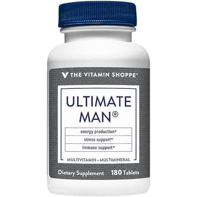 The Vitamin Shoppe Ultimate Man Multivitamin, Daily Men’s Multivitamin with Key Vitamins & Minerals, Supports Energy and Overall Wellness for Men, Gluten Free, Soy & Dairy Free, 180 Tablets