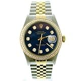 Rolex Mens Datejust 16013 36mm Steel & Gold Datejust Custom Added Blue Diamond Dial & Custom 1CT Diamond Bezel (Certified Preowned)