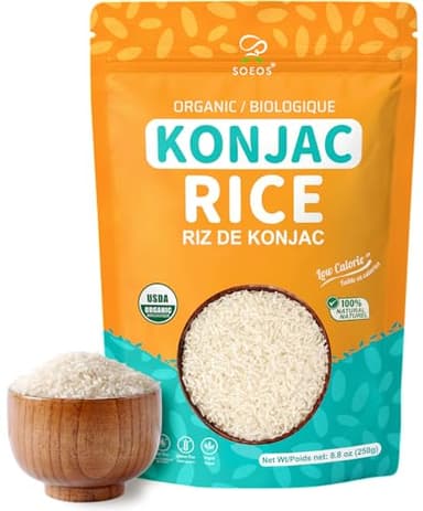 Soeos Organic Konjac Rice, Dried Shirataki Rice, 8.8oz (250g), Gluten Free, Plant-Based, Low Carbs, Quick-Cooking Rice Alternative, Pantry Staple for Stir-Fries, Soups & More