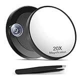 Macaki 20X Magnifying Mirror with 2 Suction Cups, 3.5 inches Magnified Makeup Mirror and Slant Tweezers,Black,1PC