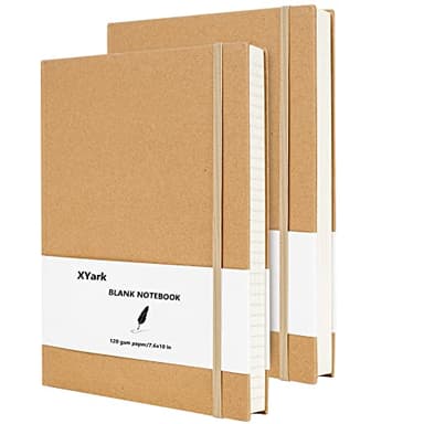 XYark Large B5 Blank Notebook Journals, Plain Kraft Hardcover Sketchbook Subject Composition Notebooks Planner with Unlined Paper, 2 Pack, 120GSM, 102 Sheets, 7.6x10 inch, Travel Journal Set