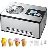 VEVOR Automatic Ice Cream Maker with Built-in Compressor, 2 Quart No Pre-freezing Fruit Yogurt Machine, Stainless Steel Electric Sorbet Maker, 3 Modes Gelato Maker with LCD Display & Timer, Silver