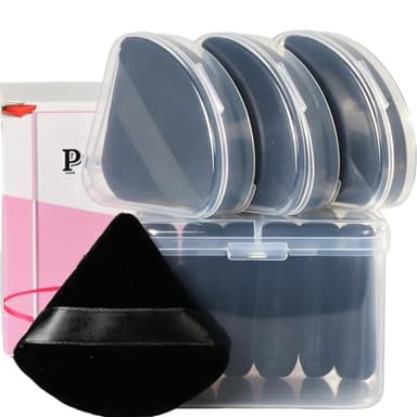 Ocim 10Pcs Triangle Powder Puffs for Face Powder,Soft Velour Triangular Beauty Puff,Makeup Pressed,Baking & Setting Powder Sponge Applicator Pads with Case,Black