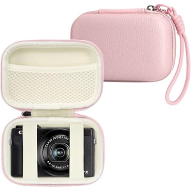 Linpr Digital Camera Case Compatible with Canon Powershot G7X Mark II & III/ SX740/ Sony ZV-1/ RX100 VII, Compact Travel Point & Shoot 4K Vlog Cameras Storage Holder with Lanyard (Pink)