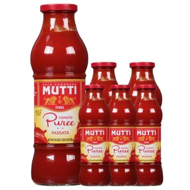 Mutti Tomato Puree (Passata), 24.5 oz. | 6 Pack | Italy’s #1 Brand of Tomatoes | Fresh Taste for Cooking | Canned Tomatoes | Vegan Friendly & Gluten Free | No Additives or Preservatives