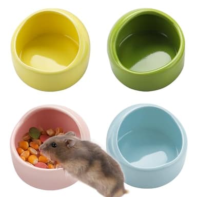 VanEnjoy 4 Pack Small Hamster Food Bowl Ceramic Guinea Pig Food Dish No Spill Hamster Food and Water Bowl Small Animal Food Bowl - Pink Blue Yellow and Green