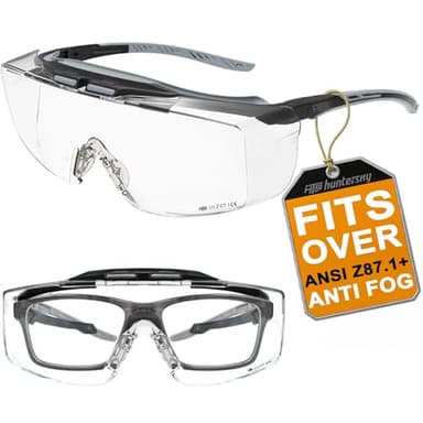 HTS HUNTERSKY 3906 ANSI Z87.1+ Anti Fog Lab Safety Glasses Over Eyeglasses Integrated Side Shields, 100% UV Protective Fit Over Prescription Glasses Goggles
