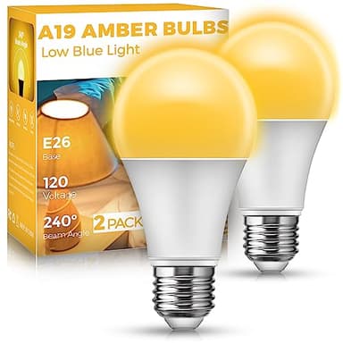 Sleep Light Bulb, Amber Light Bulbs for Sleep Therapy, Blue Light Blocking, 1900K Dim Light Bulbs 60W Equivalent, Mood Soothing Light, E26 A19 Warm Light Bulbs for Bedroom, Nursery, 2 Pack