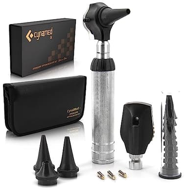 Cynamed 2-in-1 Ear Scope Set - Multi-Function Otoscope for Ear, Nose & Eye Examination- Professional Kit for Home and Medical Students - Sight Chart, Replacement Tips, and Carry Case