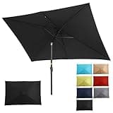 SUNVIVI OUTDOOR Patio Umbrella, 6.5' x 10' Rectangular Aluminum Pole Outdoor Patio Umbrella, Yard Umbrella with Crank and Push Button Tilt, 6 Steel Ribs, Polyester Canopy, Black