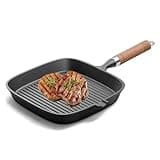 FTNESGYM Cast Iron Grill Pan, 9.5 inch Square Grilling Skillet Steak Pan for Stove Tops, Versatile Grill Skillet with Pour Spouts, Frying Pan - Safe Grill Cookware for Indoor & Outdoor (Black)