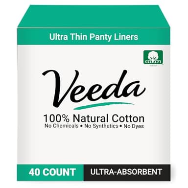 Veeda Natural Cotton Ultra Thin Panty Liners for Women - Breathable Thin Daily Liners are Always Chlorine, and Toxin Free - Hypoallergenic & Comfortable Pantyliners - 40 Count