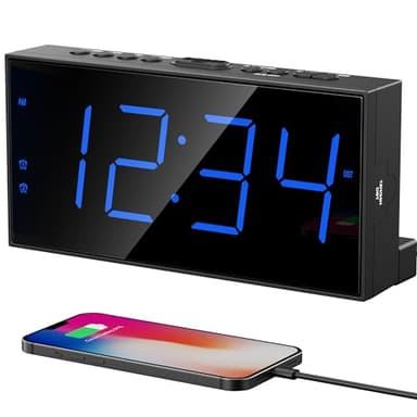 Large Display Alarm Clock for Bedroom, Easy to Read 7.5" LED Clock with Big Numbers, Dual Alarm for Couples, 5-Level Dimmer, Loud Alarm for Heavy Sleepers, USB Charger, Plug-in with Battery Backup