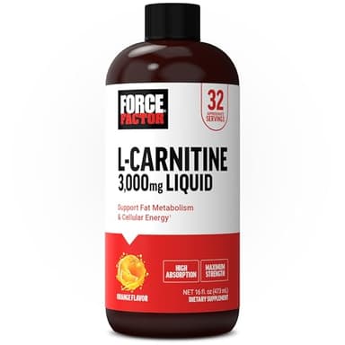 Force Factor L-Carnitine Liquid 3000mg, Maximum Strength Supplement to Support Fat Metabolism, Cellular Energy & Muscle Recovery, High Absorbing, Non-GMO, Orange Flavor, 16 oz Bottle