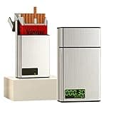 Cigarette Case with a Time Lock - Timed Lock Box Cigarette Dispenser with LCD Display for 84mm/3.3in King Size (Short) - Portable Quit Smoking Aid (Silver)