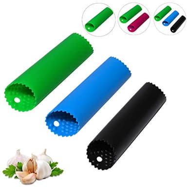 Sinnsally Garlic Peeler Skin Remover Roller Keeper,Easy Quick to Peeled Garlic Cloves with Silicone Tube Roller Garlic Peeling Kitchen Tool(3 Colors)