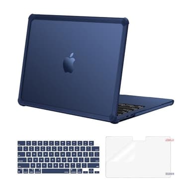 MOSISO Compatible with MacBook Air 13 inch Case 2026 2025 2024-2022 M4 A3240 M3 A3113 M2 A2681, Crack-Resistant Heavy Duty Protective Hard Case with TPU Bumper&Keyboard Cover&Screen Film,Midnight Blue
