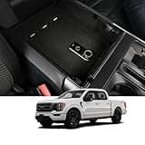 Center Console Gun Safe Vault - WASAI Premium In-vehicle Console Lock Box Compatible with Ford F-150 2021-2024 (Not for 2025), 2021-2024 Ford F-150 Lightning, Fingerprint Lock with Key.