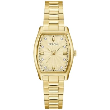 Bulova Ladies Dress Classic Diamond 3-Hand Quartz Watch, Stainless Steel Bracelet, 26x35mm Case