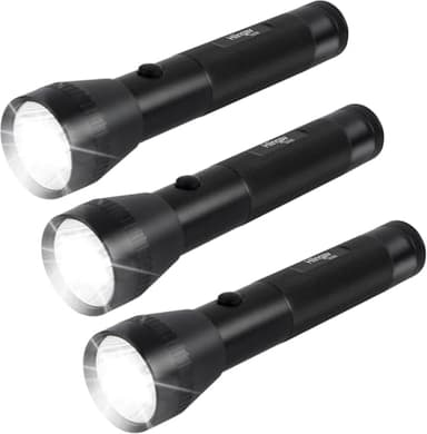 Hilngav Heavy Duty 2-Cell D Battery LED Big Flashlights, High Lumens, Single Mode, Aluminum, Rugged Metal Flashlight for Outdoors and Emergency Power Outages (3 Pack)