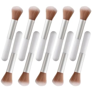 10-Piece Set Fluffy Beauty Makeup Brushes, Portable Blending Brushes with Eyebrow and Powder Application, White Mushroom-Design Plastic Travel Brushes for Makeup