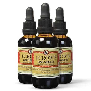 J.CROW'S® Lugol's Solution of Iodine 2% 2 oz (3 Bottles) – Premium Iodine & Potassium Iodide Liquid, Gluten &, Alcohol-Free Natural Brine Extract, No Expiration
