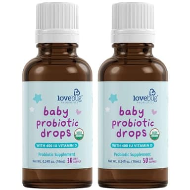 LOVEBUG Award Winning USDA Organic Probiotic for Infants & Babies 0-12 Months | Helps w/Colic, Reflux, Diarrhea, Constipation & Gas | Multi-Strain 5 Billion CFU | Liquid Drops (60 Days Supply) - 20ml