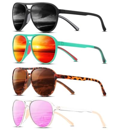 KUGUAOK 4PACK Polarized Aviator Sunglasses for Women Men Sports Style UV400 Protection Running Sun Glasses Vintage Trendy Shades