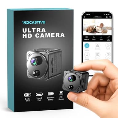 VIDCASTIVE 4K Mini Hidden Camera Dual-Band 2.4/5GHz WiFi Indoor Security Camera with AI Human Detection, Night Vision, Cloud/SD Storage, Up to 150 Days Standby Battery Life