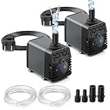 Ankway Fountain Pump, 2 Pack 160GPH (600L/H, 10W) Submersible Water Pump with 3.3ft Tubing, Ultra Quiet Pond Pumps for Outdoor, Aquarium, Fish Tank, Pool, Hydroponics, Statuary, Water Fountain